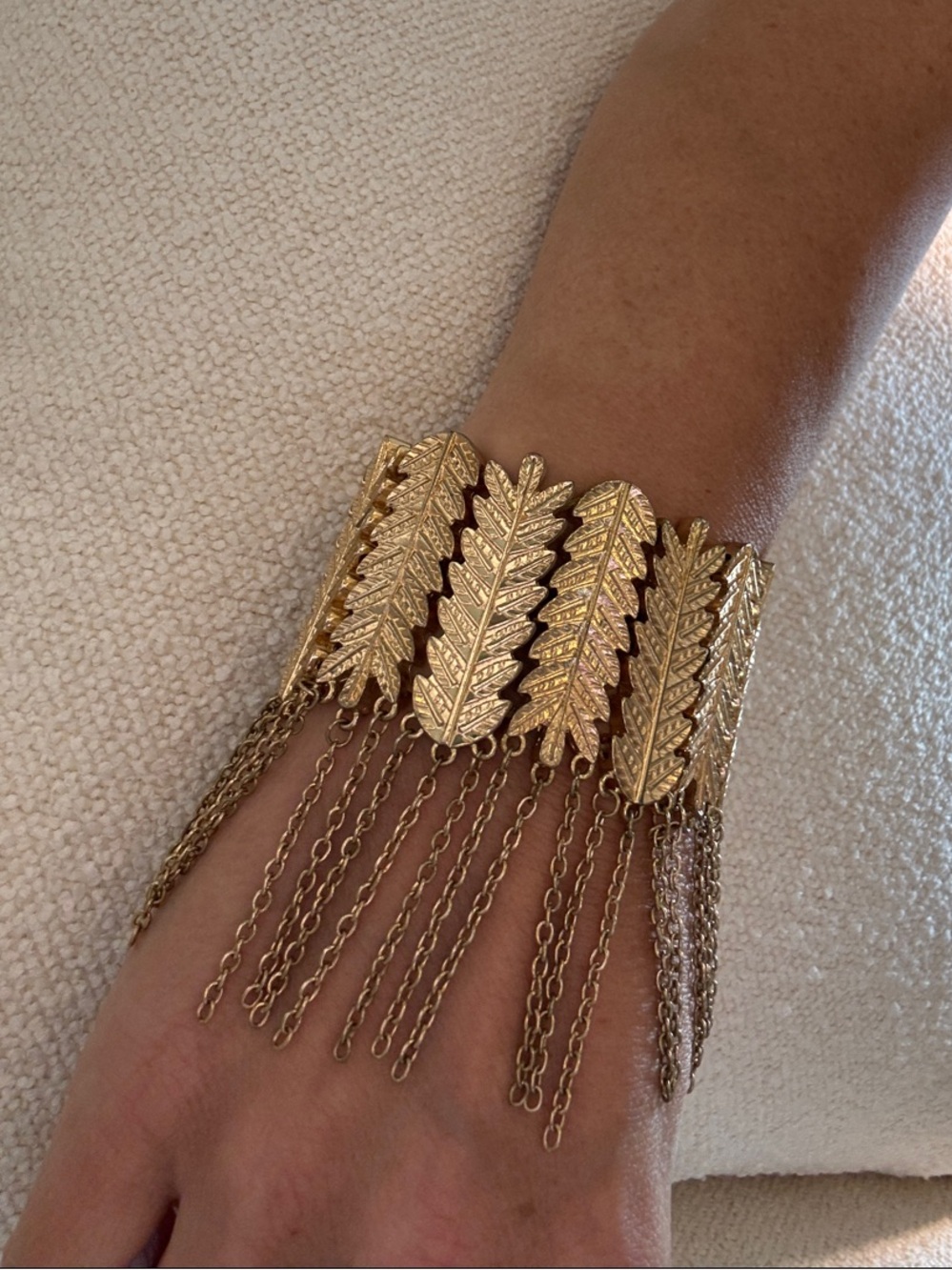 Gold Leaf Stretch Fringe Statement Bracelet - Women Jewelry